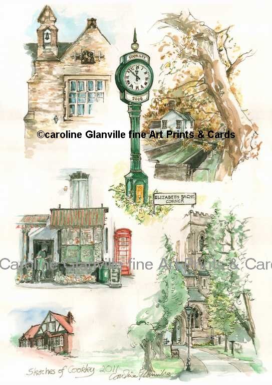 Sketches of Cookley village, painting by Caroline Glanville